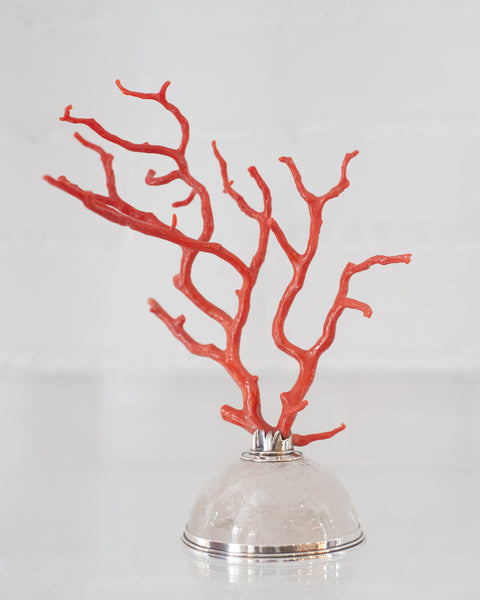 CONTEMPORARY CORAL BRANCH ON A ROCK CRYSTAL & STERLING SILVER BASE, PESTELLI