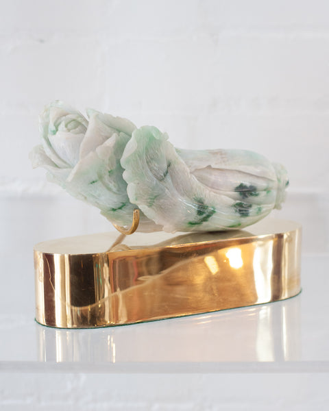 ANTIQUE CARVED JADE CABBAGE ON A CUSTOM BRASS BASE