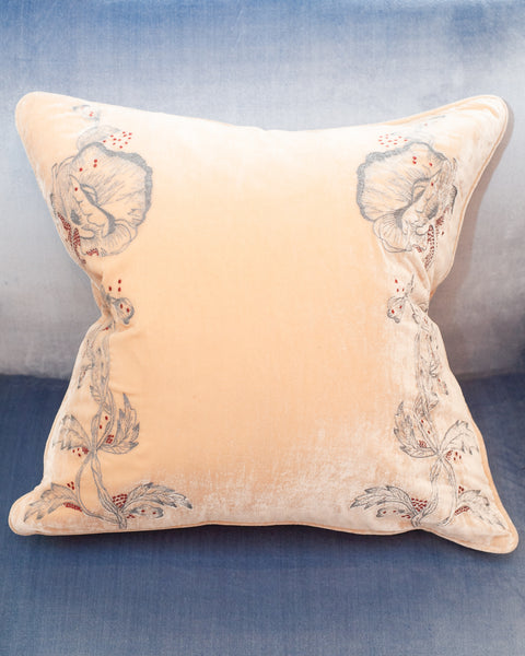 PAIR OF EMBROIDERED PILLOW ON NUDE SILK VELVET