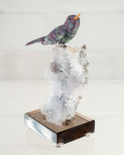 RUBY HUMMINGBIRD ON AMETHYST BASE