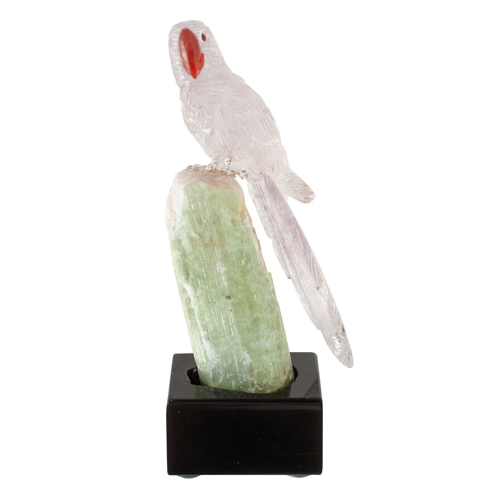 AMETHYST MACAW ON TOURMALINE & QUARTZ BASE