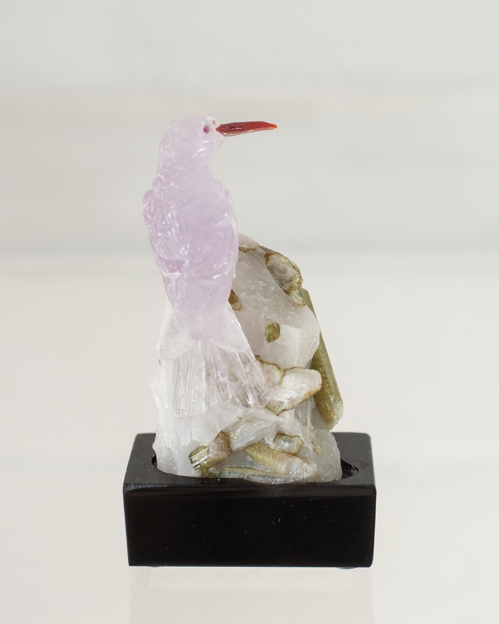 AMETHYST HUMMINGBIRD ON TOURMALINE & QUARTZ BASE