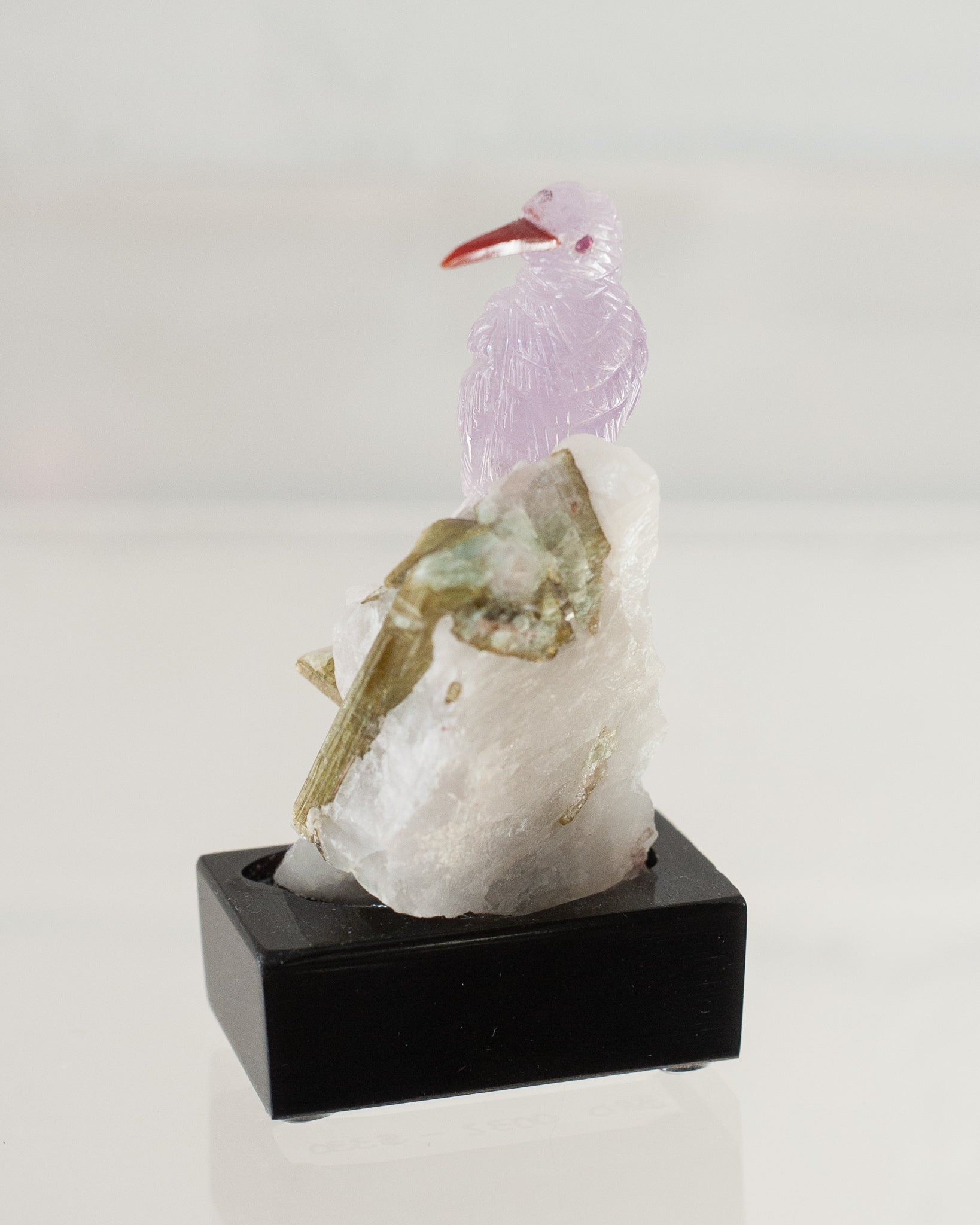 AMETHYST HUMMINGBIRD ON TOURMALINE & QUARTZ BASE