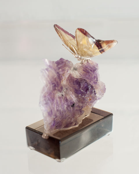 FLUORITE BUTTERFLY ON AMETHYST BASE