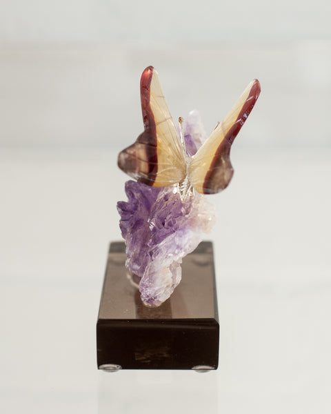 FLUORITE BUTTERFLY ON AMETHYST BASE