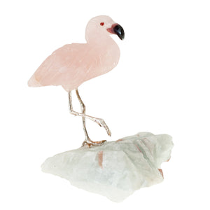 ROSE QUARTZ FLAMINGO ON AQUAMARINE BASE