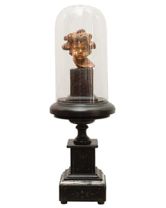 ANTIQUE BORGHESE PUTTI ON A MARBLE BASE WITH CLOCHE