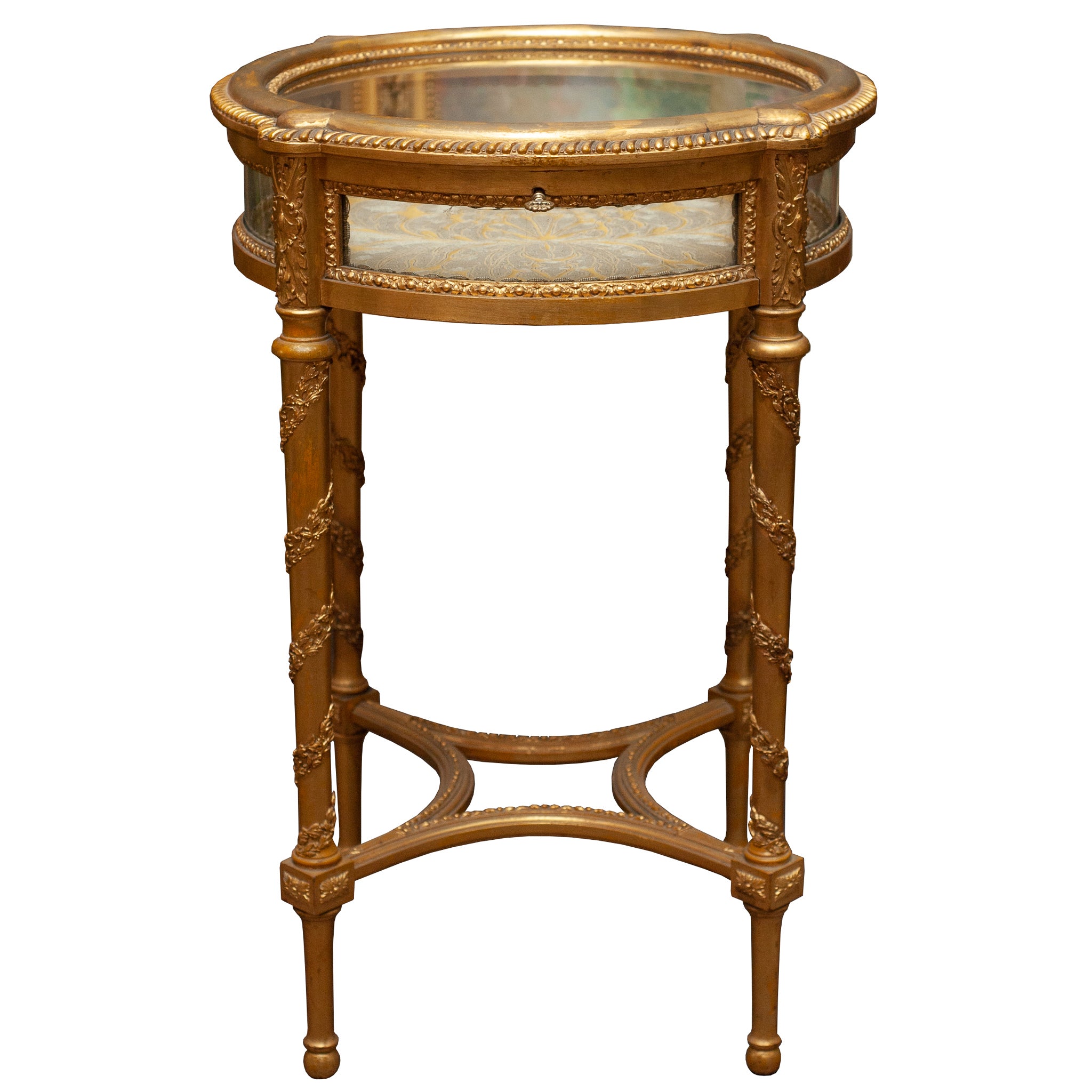 ANTIQUE FRENCH ROUND GILDED DISPLAY TABLE