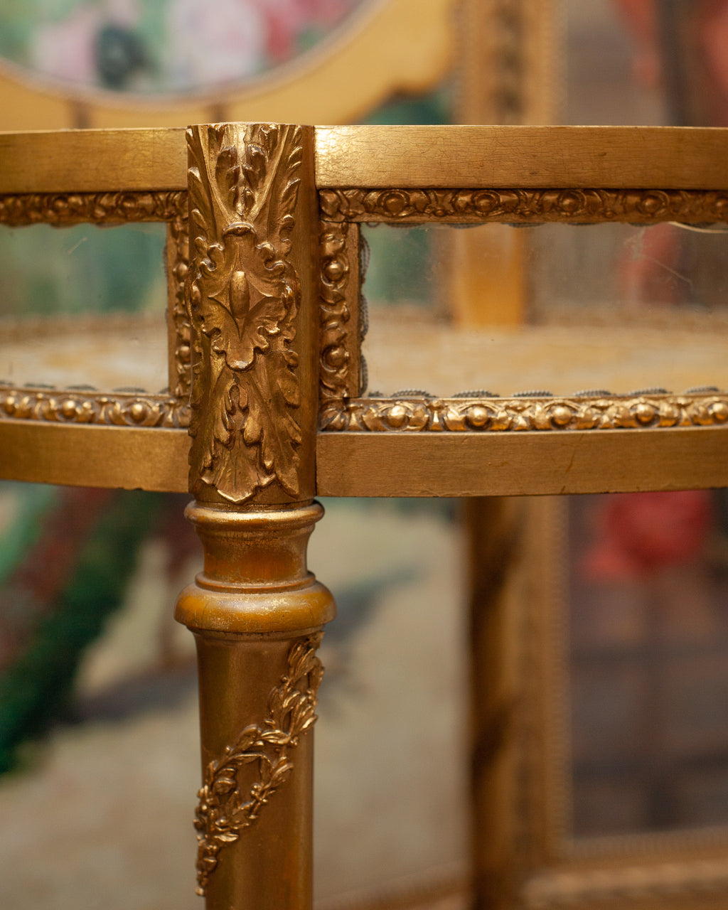 ANTIQUE FRENCH ROUND GILDED DISPLAY TABLE
