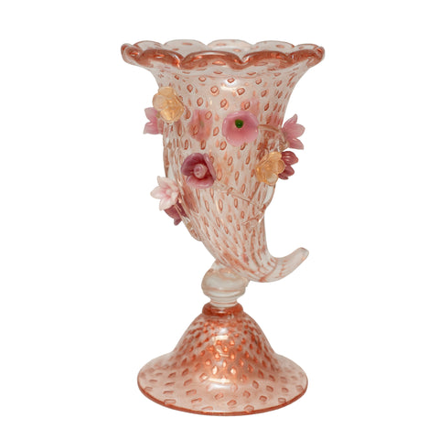 CONTEMPORARY PINK MEDIUM MURANO VASE WITH FLOWERS