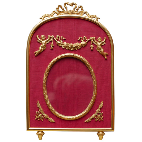 CONTEMPORARY LARGE BRONZE & RED SILK FRAME
