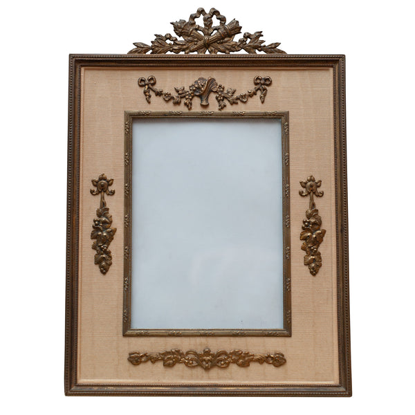 ANTIQUE FRENCH BRONZE & GOLD SILK FRAME