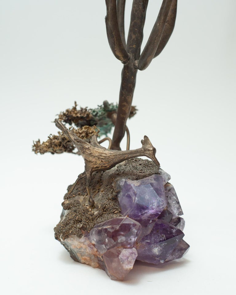 MID CENTURY BRUTALIST AMETHYST AND BRONZE SCULPTURE