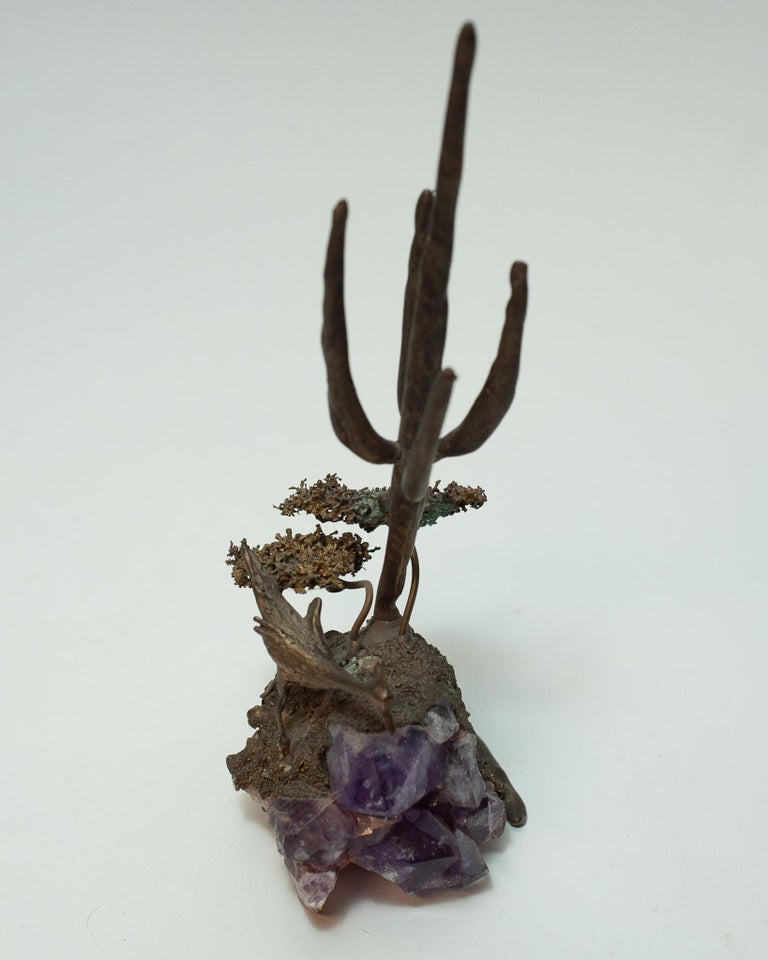 MID CENTURY BRUTALIST AMETHYST AND BRONZE SCULPTURE