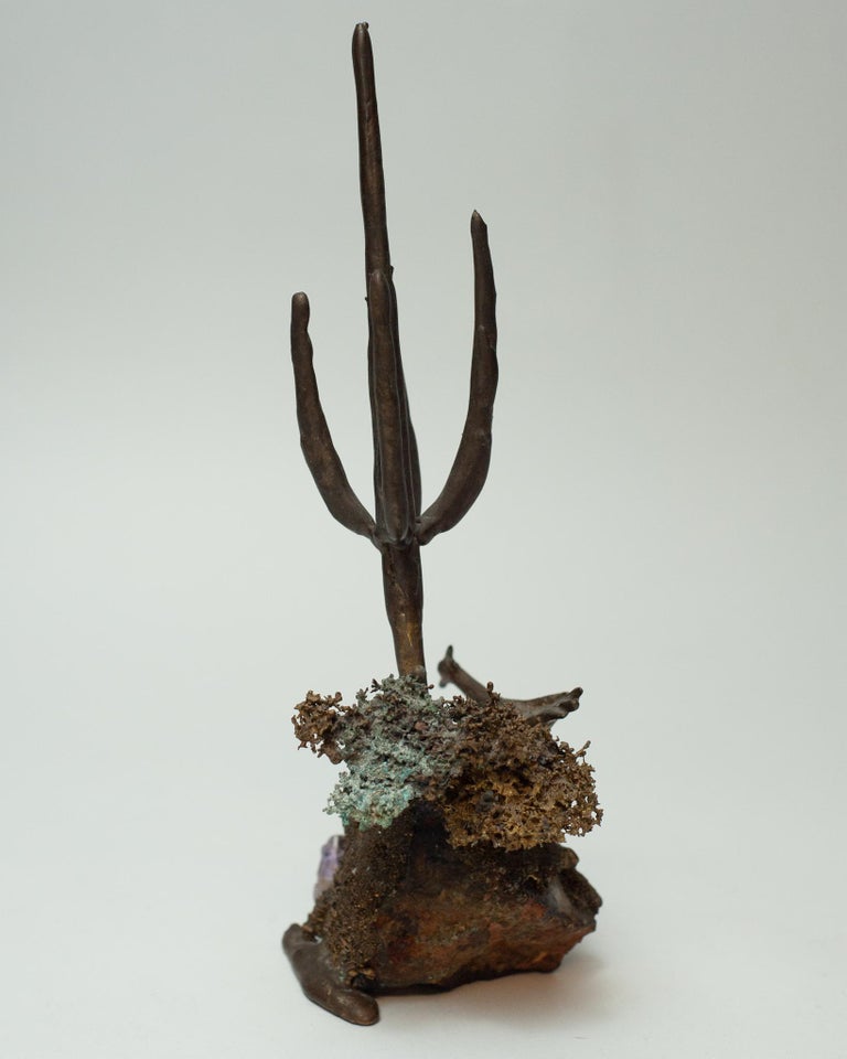 MID CENTURY BRUTALIST AMETHYST AND BRONZE SCULPTURE