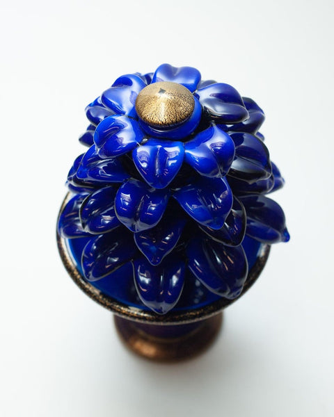 MID CENTURY ELECTRIC BLUE MURANO GLASS FLOWER SCULPTURE