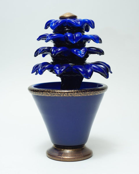 MID CENTURY ELECTRIC BLUE MURANO GLASS FLOWER SCULPTURE