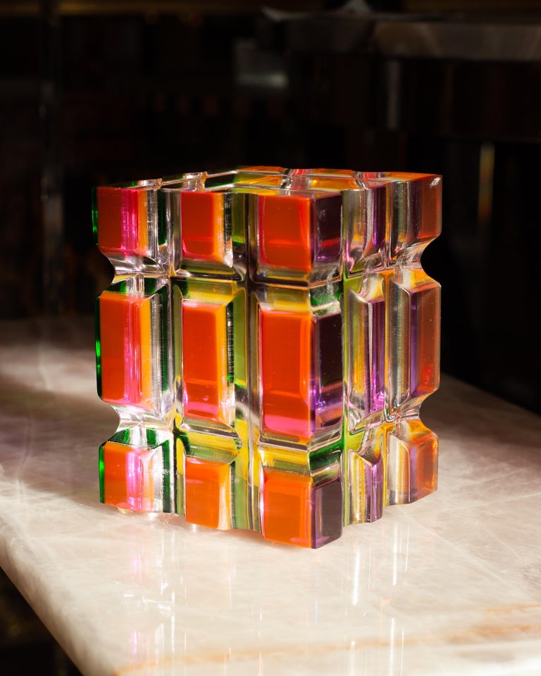 CONTEMPORARY FACETED MULTICOLOUR ACRYLIC BLOCK