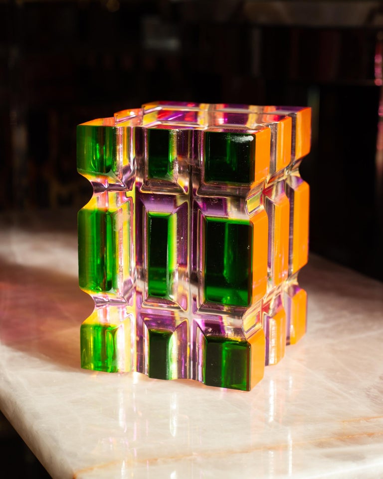CONTEMPORARY FACETED MULTICOLOUR ACRYLIC BLOCK