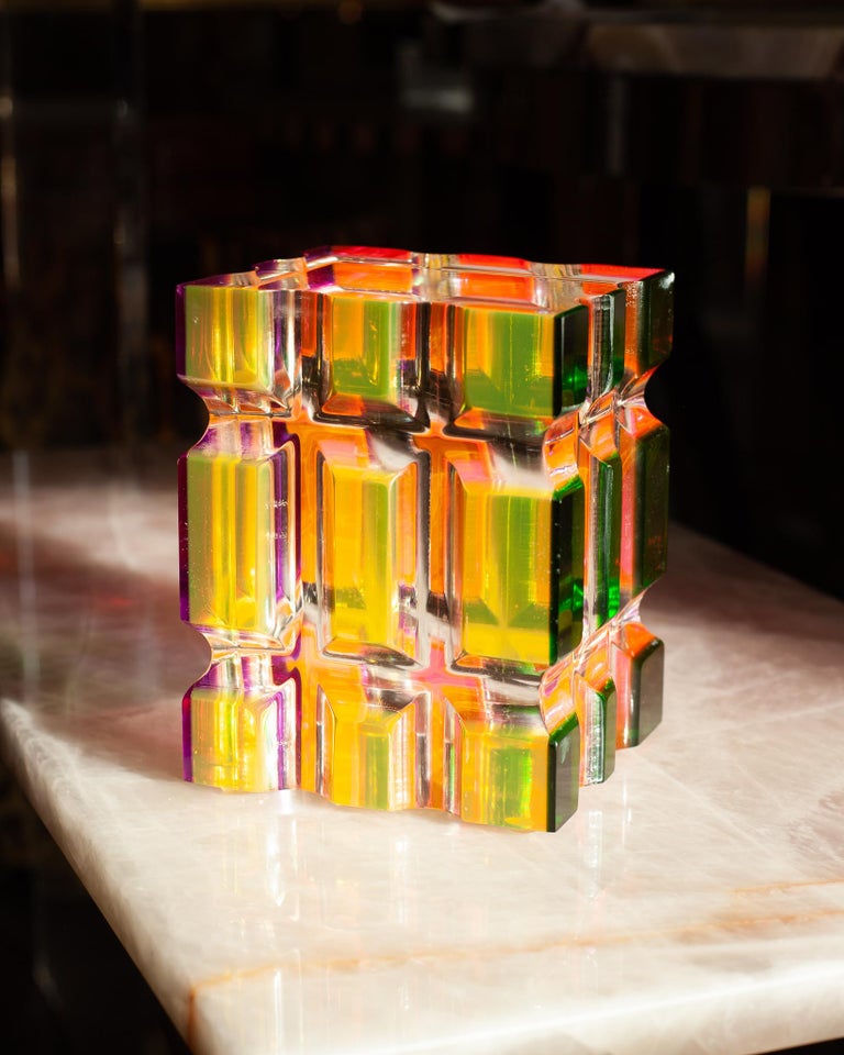 CONTEMPORARY FACETED MULTICOLOUR ACRYLIC BLOCK