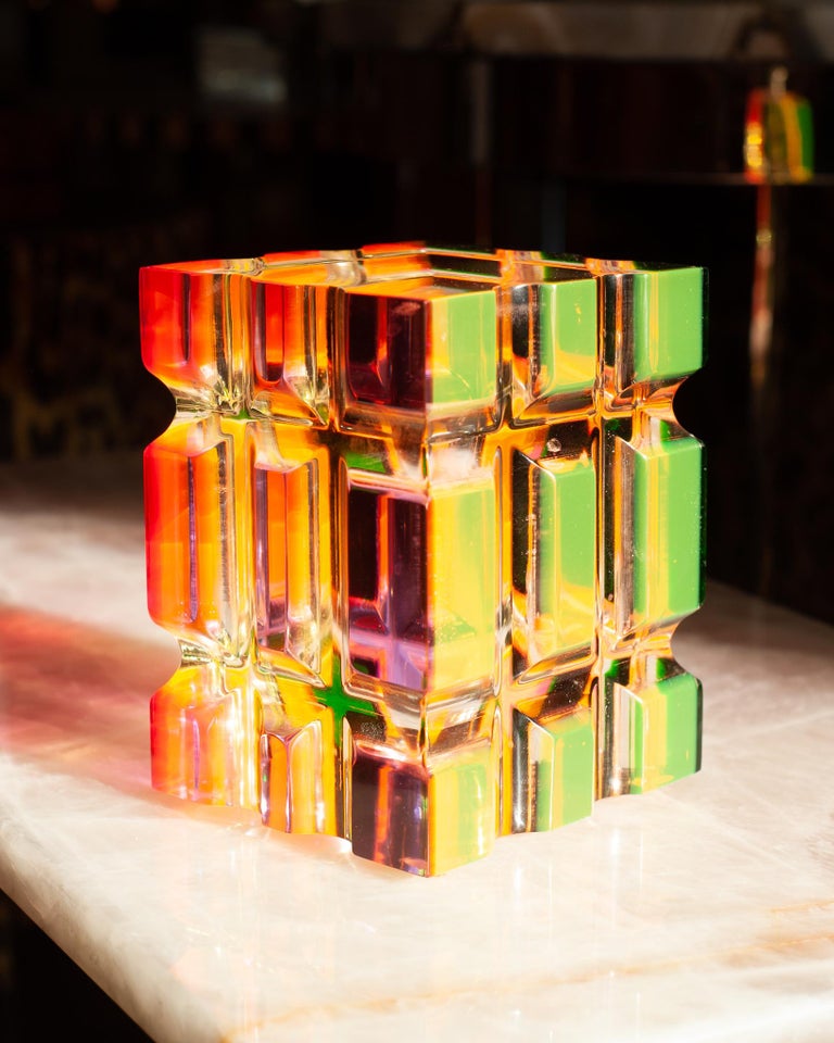 CONTEMPORARY FACETED MULTICOLOUR ACRYLIC BLOCK