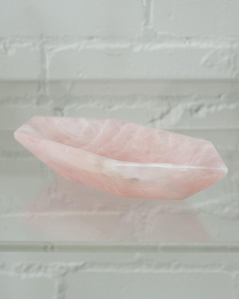 CONTEMPORARY ANGULAR ROSE QUARTZ FACETED BOWL