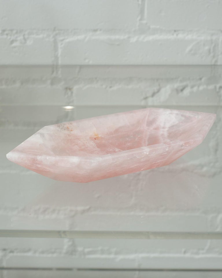 CONTEMPORARY ANGULAR ROSE QUARTZ FACETED BOWL