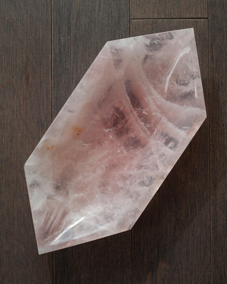 CONTEMPORARY ANGULAR ROSE QUARTZ FACETED BOWL