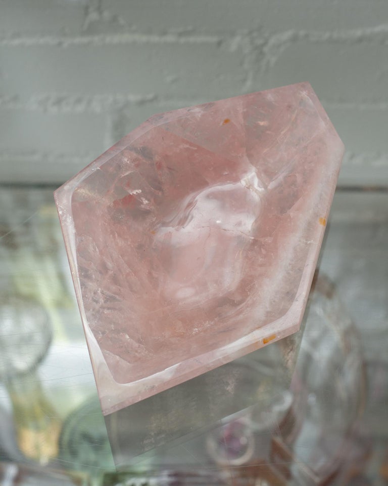 CONTEMPORARY ANGULAR ROSE QUARTZ FACETED BOWL