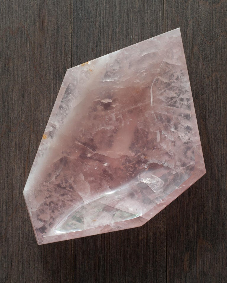 CONTEMPORARY ANGULAR ROSE QUARTZ FACETED BOWL