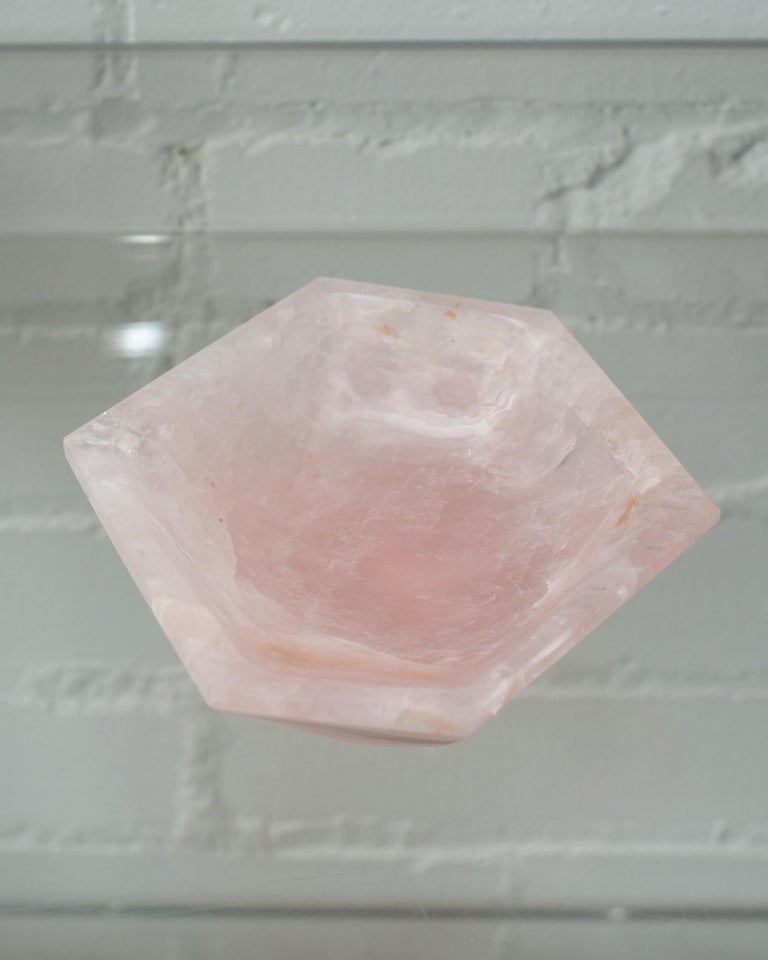 CONTEMPORARY ANGULAR ROSE QUARTZ FACETED BOWL