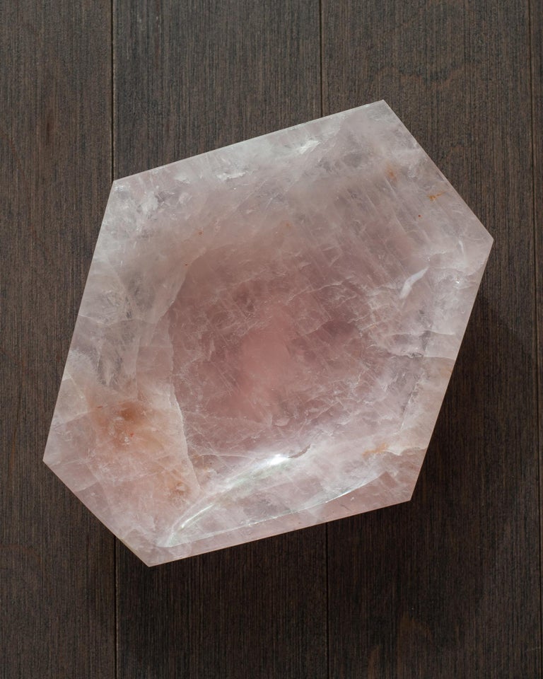 CONTEMPORARY ANGULAR ROSE QUARTZ FACETED BOWL