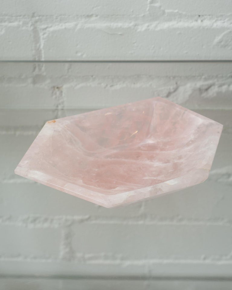CONTEMPORARY ANGULAR ROSE QUARTZ FACETED BOWL