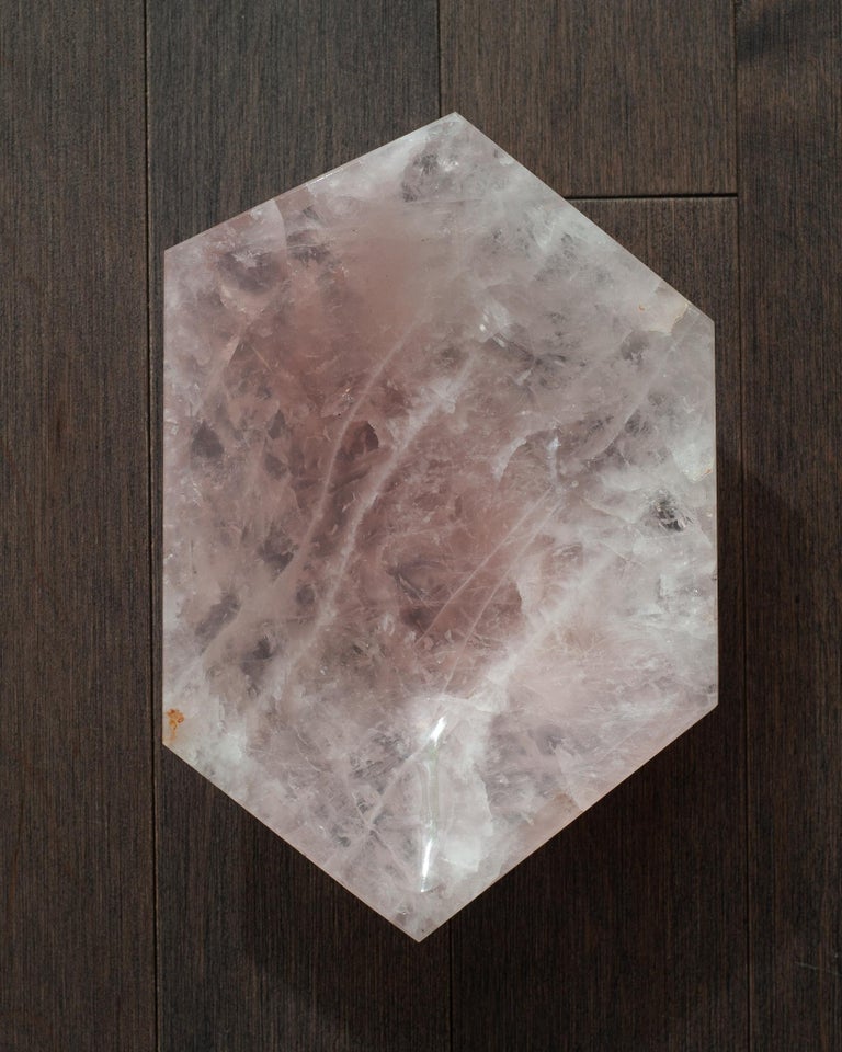 CONTEMPORARY ANGULAR ROSE QUARTZ FACETED BOWL
