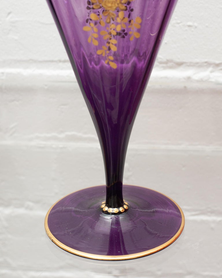 ANTIQUE PAIR OF MOSER AMETHYST FAN VASES
