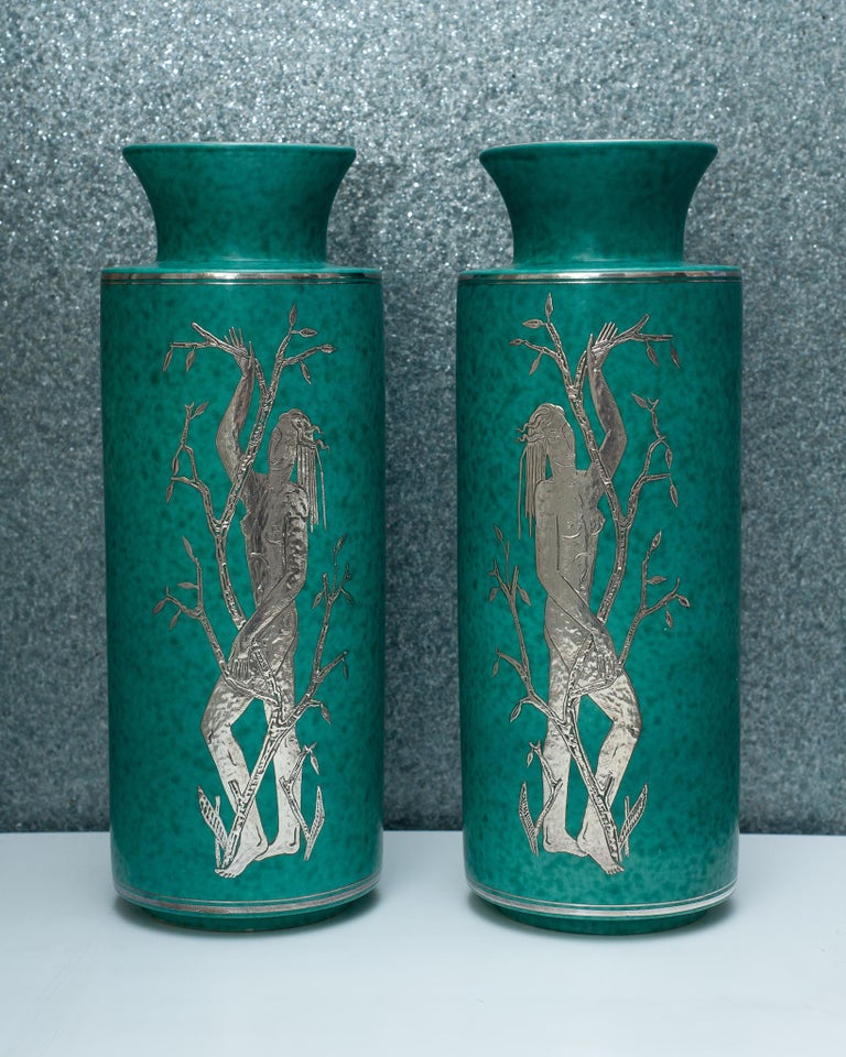 MID CENTURY PAIR OF GUSTAVSBERG ARGENTA VASES