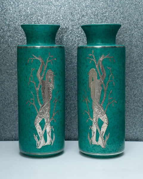 MID CENTURY PAIR OF GUSTAVSBERG ARGENTA VASES