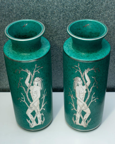 MID CENTURY PAIR OF GUSTAVSBERG ARGENTA VASES