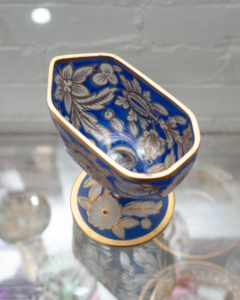 ANTIQUE BOHEMIAN BLUE AND GOLD GILT SAUCE BOAT