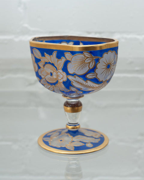 ANTIQUE BOHEMIAN BLUE AND GOLD GILT SAUCE BOAT