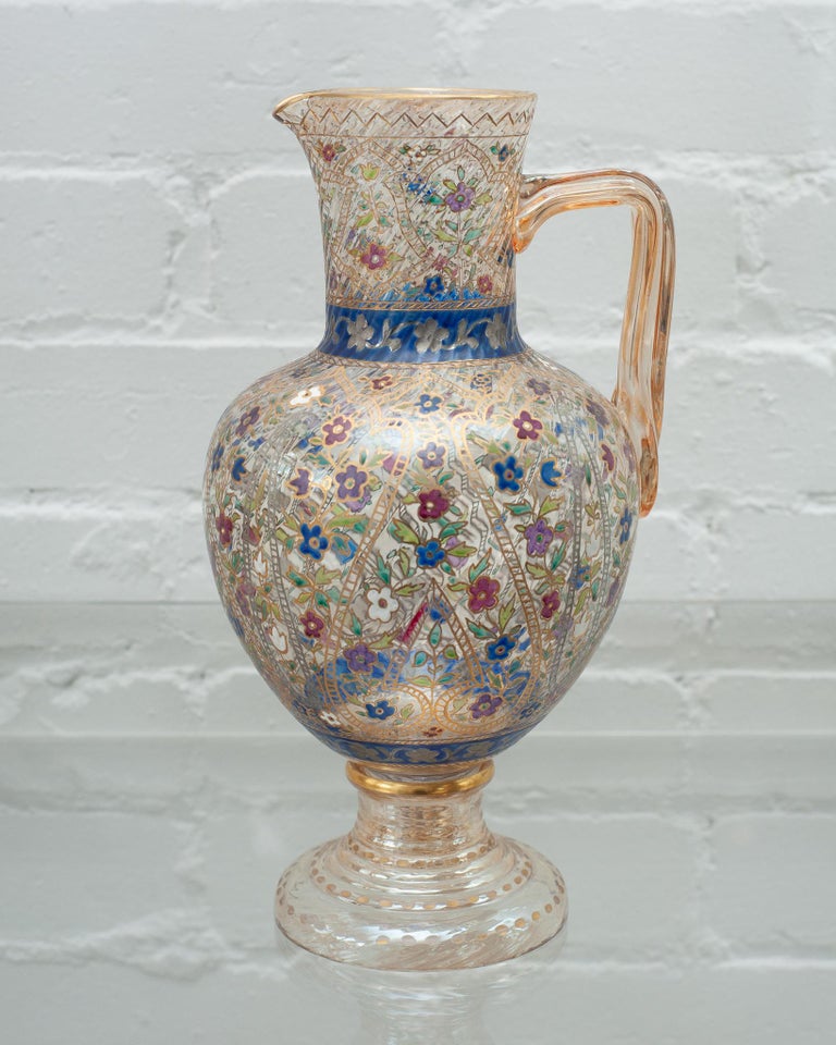 ANTIQUE BOHEMIAN PITCHER WITH ELABORATE ENAMEL WORK