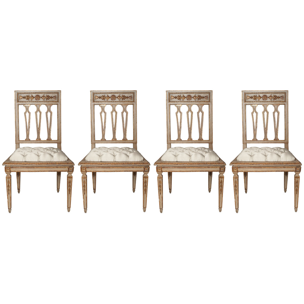 SET OF FOUR ANTIQUE REUPHOLSTERED FLORENTINE CHAIR