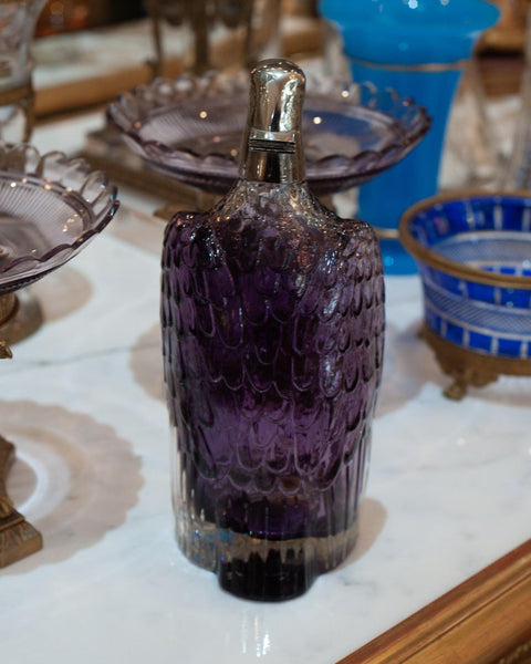ANTIQUE AMETHYST GLASS & STERLING SILVER EAGLE DECANTER