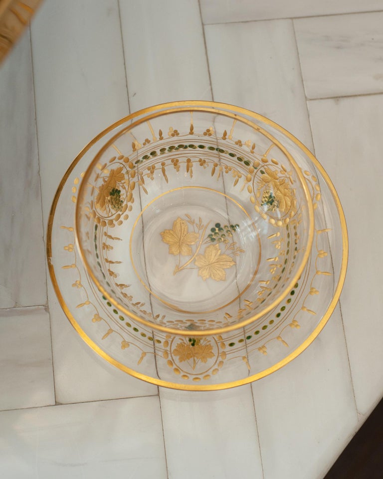 SET OF 10 ANTIQUE BOHEMIAN CRYSTAL BOWLS WITH GILDING