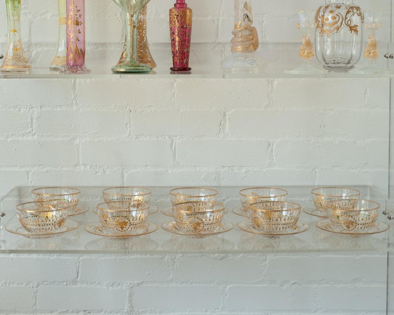 SET OF 10 ANTIQUE BOHEMIAN CRYSTAL BOWLS WITH GILDING
