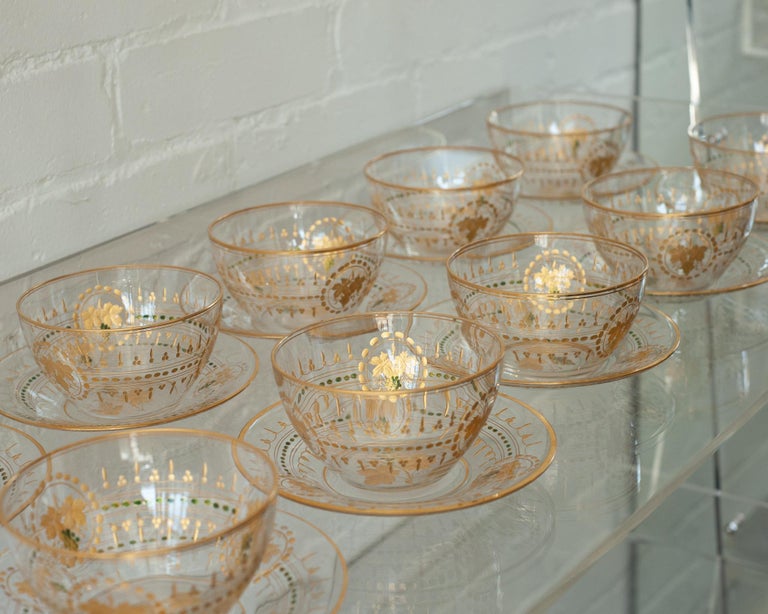 SET OF 10 ANTIQUE BOHEMIAN CRYSTAL BOWLS WITH GILDING