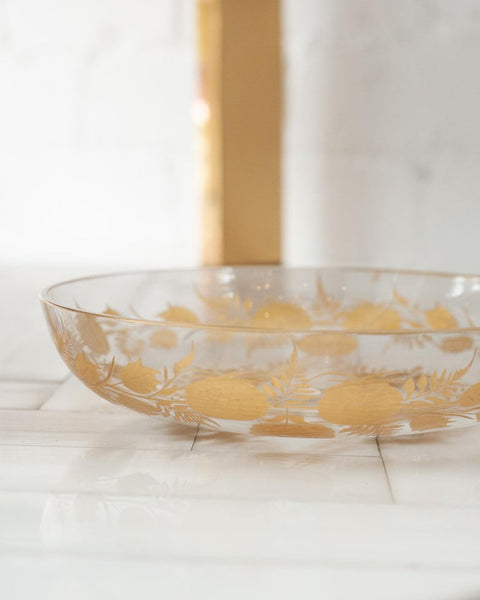 ANTIQUE MOSER MEDIUM CLEAR CRYSTAL DISH WITH FLORAL GILDING