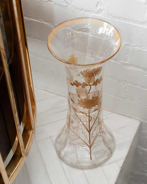 ANTIQUE FRENCH LARGE VASE WITH FLORAL GILDING