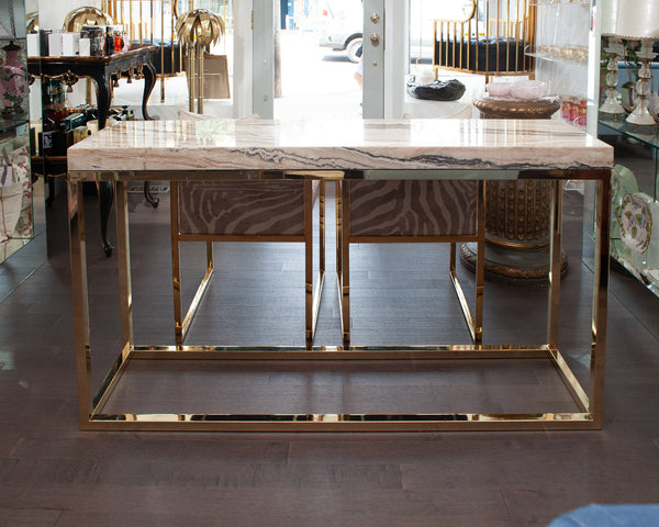 CONTEMPORARY ONYX AND POLISHED BRASS CONSOLE TABLE