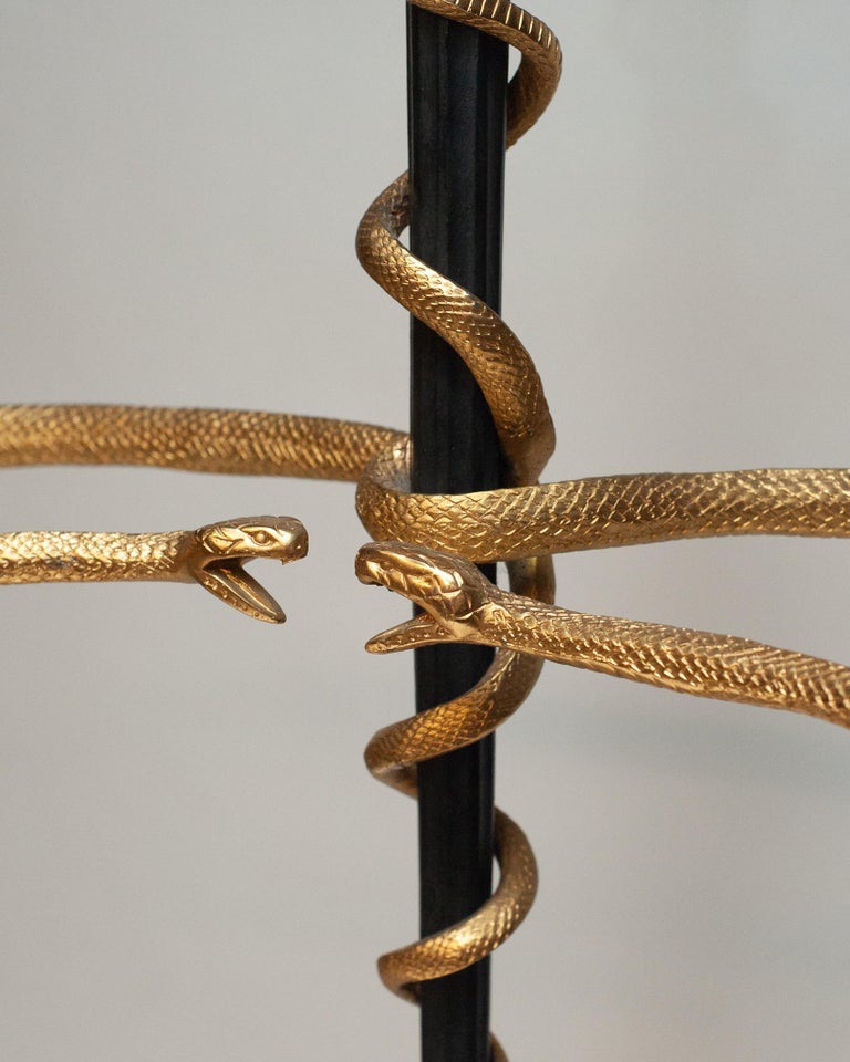 ANTIQUE FRENCH ORMOLU AND METAL UMBRELLA STAND WITH SNAKES
